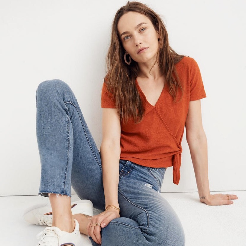 Madewell Texture & Thread Wrap-Tie Top Medium